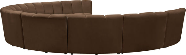Meridian Furniture Infinity Nine Piece Velvet Modular Sectional with Channel Tufting for Large Living Rooms 638Brown-9PC