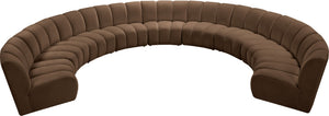 Meridian Furniture Infinity Nine Piece Velvet Modular Sectional with Channel Tufting for Large Living Rooms 638Brown-9PC