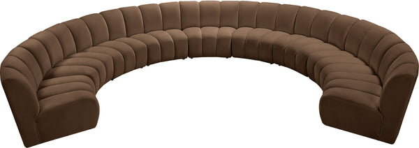 Meridian Furniture Infinity Nine Piece Velvet Modular Sectional with Channel Tufting for Large Living Rooms 638Brown-9PC