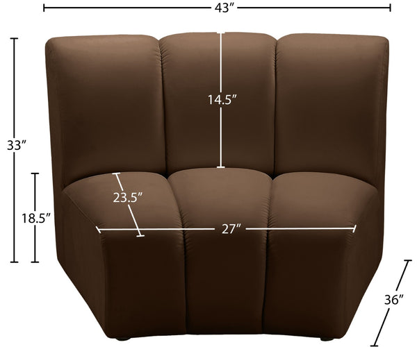 Meridian Furniture Infinity Channel Tufted Velvet Modular Accent Chair for Contemporary Living Room Decor Brown 638Brown-C