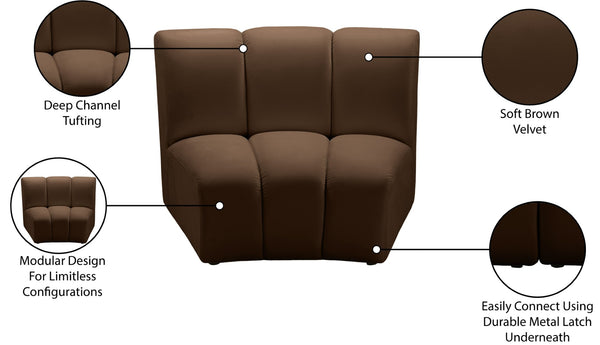 Meridian Furniture Infinity Channel Tufted Velvet Modular Accent Chair for Contemporary Living Room Decor Brown 638Brown-C