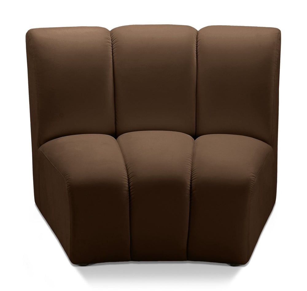 Meridian Furniture Infinity Channel Tufted Velvet Modular Accent Chair for Contemporary Living Room Decor Brown 638Brown-C