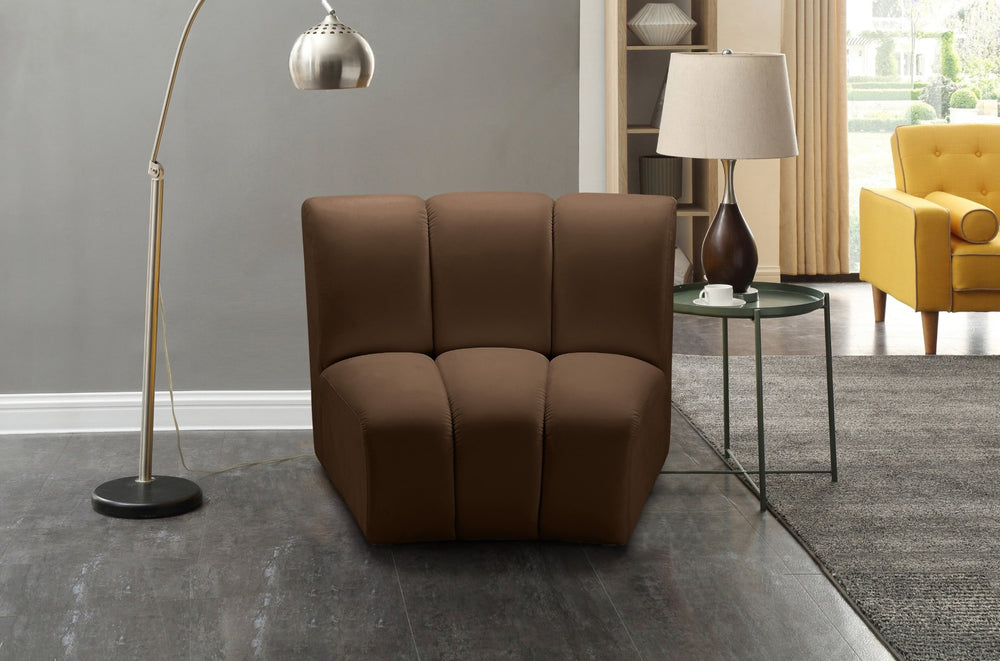 Meridian Furniture Infinity Channel Tufted Velvet Modular Accent Chair for Contemporary Living Room Decor Brown 638Brown-C