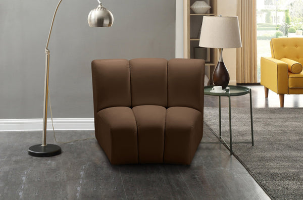 Meridian Furniture Infinity Channel Tufted Velvet Modular Accent Chair for Contemporary Living Room Decor Brown 638Brown-C
