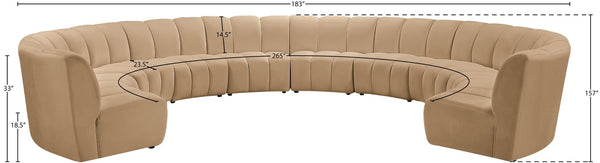 Meridian Furniture Infinity 10 Piece Modular Sectional Velvet Channel Tufted Living Room Sofa Set 638Camel-10PC