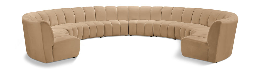 Meridian Furniture Infinity 10 Piece Modular Sectional Velvet Channel Tufted Living Room Sofa Set 638Camel-10PC