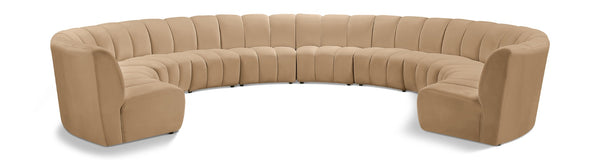 Meridian Furniture Infinity 10 Piece Modular Sectional Velvet Channel Tufted Living Room Sofa Set 638Camel-10PC