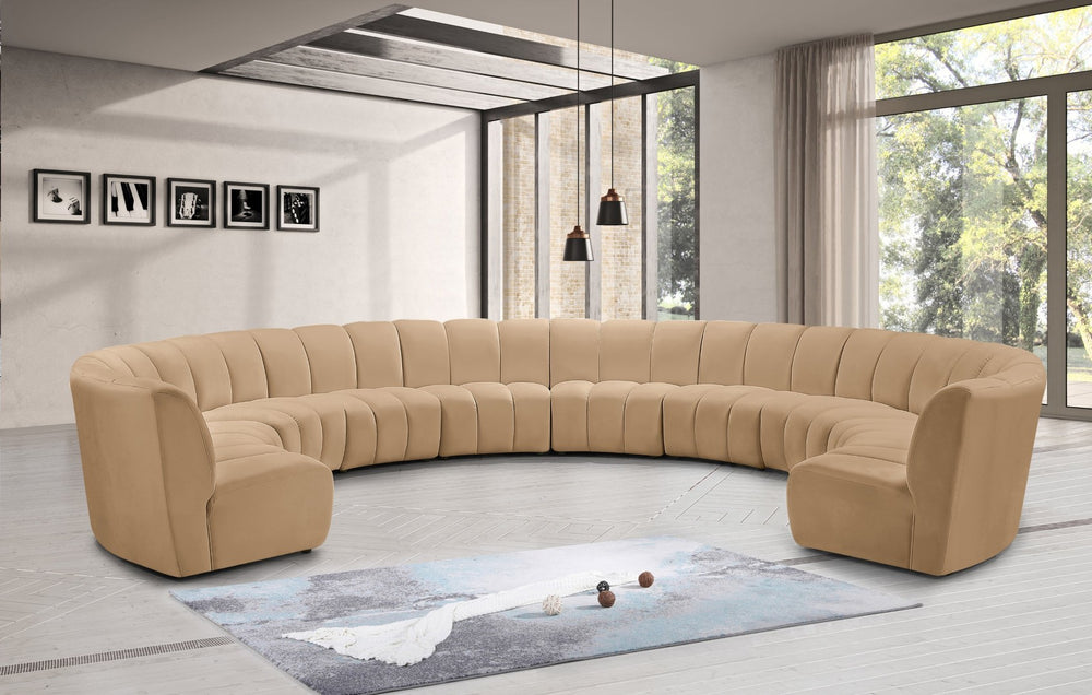 Meridian Furniture Infinity 10 Piece Modular Sectional Velvet Channel Tufted Living Room Sofa Set 638Camel-10PC