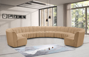 Meridian Furniture Infinity 10 Piece Modular Sectional Velvet Channel Tufted Living Room Sofa Set 638Camel-10PC