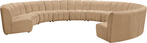 Meridian Furniture Infinity 10 Piece Modular Sectional Velvet Channel Tufted Living Room Sofa Set 638Camel-10PC