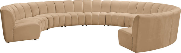 Meridian Furniture Infinity 10 Piece Modular Sectional Velvet Channel Tufted Living Room Sofa Set 638Camel-10PC