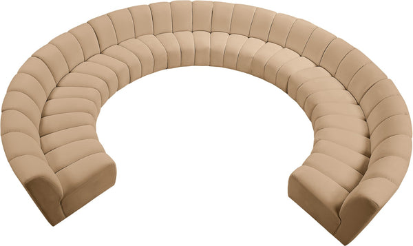 Meridian Furniture Infinity 10 Piece Modular Sectional Velvet Channel Tufted Living Room Sofa Set 638Camel-10PC