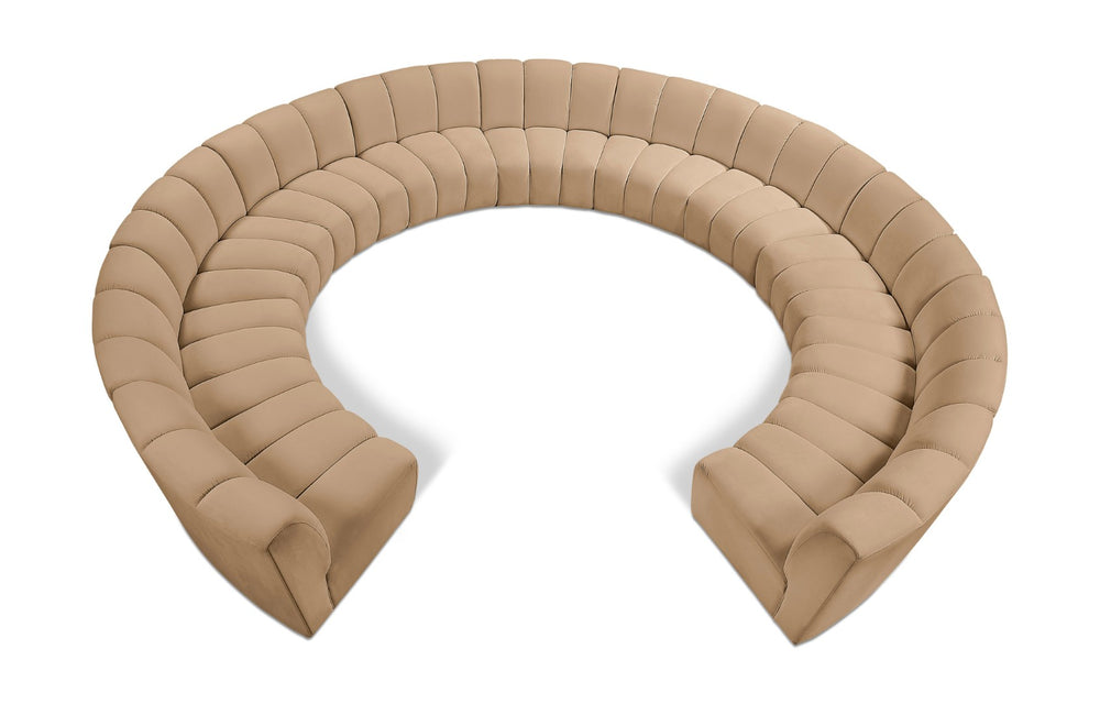 Meridian Furniture Infinity Modular Sectional Velvet Sofa with Channel Tufting for Spacious Living Rooms 638Camel-11PC