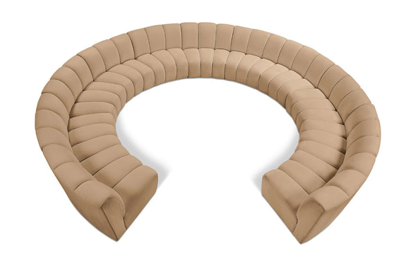 Meridian Furniture Infinity Modular Sectional Velvet Sofa with Channel Tufting for Spacious Living Rooms 638Camel-11PC