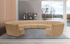 Meridian Furniture Infinity Modular Sectional Velvet Sofa with Channel Tufting for Spacious Living Rooms 638Camel-11PC