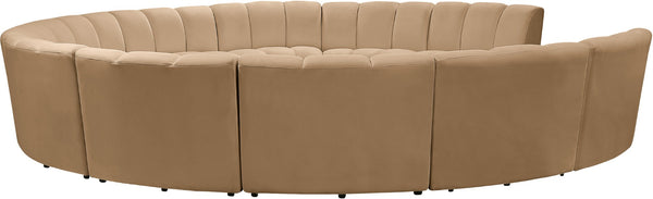 Meridian Furniture Infinity Modular Sectional Velvet Sofa with Channel Tufting for Spacious Living Rooms 638Camel-11PC