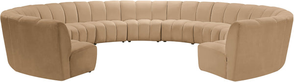 Meridian Furniture Infinity Modular Sectional Velvet Sofa with Channel Tufting for Spacious Living Rooms 638Camel-11PC