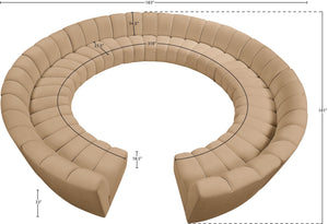 Meridian Furniture Infinity 12 Piece Velvet Modular Sectional with Channel Tufting for Large Living Rooms 638Camel-12PC
