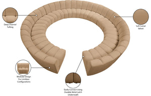 Meridian Furniture Infinity 12 Piece Velvet Modular Sectional with Channel Tufting for Large Living Rooms 638Camel-12PC