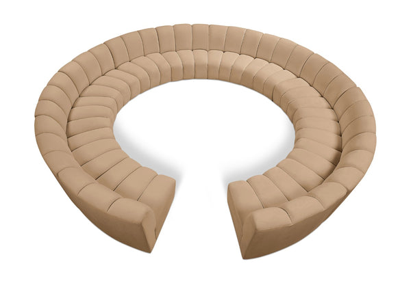 Meridian Furniture Infinity 12 Piece Velvet Modular Sectional with Channel Tufting for Large Living Rooms 638Camel-12PC