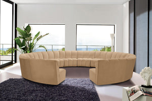 Meridian Furniture Infinity 12 Piece Velvet Modular Sectional with Channel Tufting for Large Living Rooms 638Camel-12PC