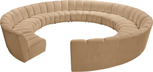 Meridian Furniture Infinity 12 Piece Velvet Modular Sectional with Channel Tufting for Large Living Rooms 638Camel-12PC