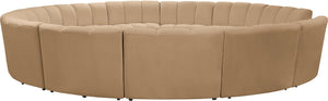 Meridian Furniture Infinity 12 Piece Velvet Modular Sectional with Channel Tufting for Large Living Rooms 638Camel-12PC