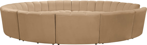 Meridian Furniture Infinity 12 Piece Velvet Modular Sectional with Channel Tufting for Large Living Rooms 638Camel-12PC