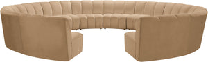 Meridian Furniture Infinity 12 Piece Velvet Modular Sectional with Channel Tufting for Large Living Rooms 638Camel-12PC