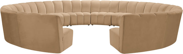 Meridian Furniture Infinity 12 Piece Velvet Modular Sectional with Channel Tufting for Large Living Rooms 638Camel-12PC