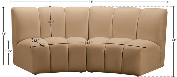 Meridian Furniture Infinity Modular Two Piece Sectional with Channel Tufted Velvet for Modern Living 638Camel-2PC