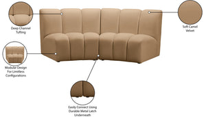 Meridian Furniture Infinity Modular Two Piece Sectional with Channel Tufted Velvet for Modern Living 638Camel-2PC