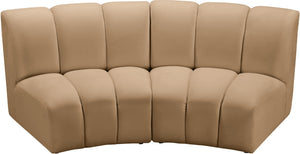 Meridian Furniture Infinity Modular Two Piece Sectional with Channel Tufted Velvet for Modern Living 638Camel-2PC
