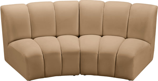 Meridian Furniture Infinity Modular Two Piece Sectional with Channel Tufted Velvet for Modern Living 638Camel-2PC