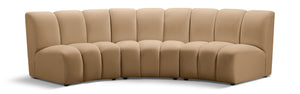 Meridian Furniture Infinity Three Piece Modular Sectional Channel Tufted Velvet Sofa for Living Rooms 638Camel-3PC