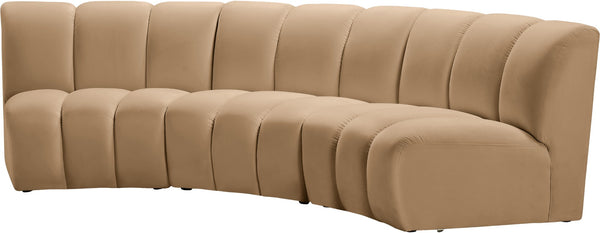 Meridian Furniture Infinity Three Piece Modular Sectional Channel Tufted Velvet Sofa for Living Rooms 638Camel-3PC