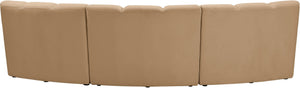 Meridian Furniture Infinity Three Piece Modular Sectional Channel Tufted Velvet Sofa for Living Rooms 638Camel-3PC