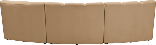 Meridian Furniture Infinity Three Piece Modular Sectional Channel Tufted Velvet Sofa for Living Rooms 638Camel-3PC