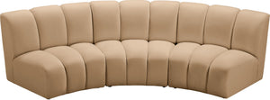 Meridian Furniture Infinity Three Piece Modular Sectional Channel Tufted Velvet Sofa for Living Rooms 638Camel-3PC