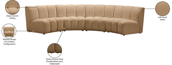 Meridian Furniture Infinity Modular Velvet Sectional with Channel Tufting for Spacious Living Rooms 638Camel-4PC