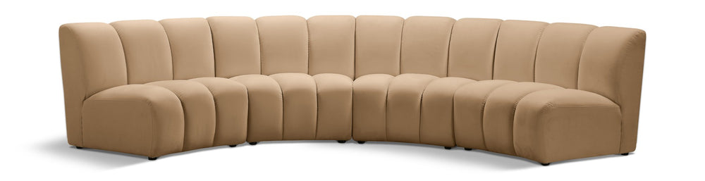 Meridian Furniture Infinity Modular Velvet Sectional with Channel Tufting for Spacious Living Rooms 638Camel-4PC