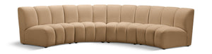 Meridian Furniture Infinity Modular Velvet Sectional with Channel Tufting for Spacious Living Rooms 638Camel-4PC