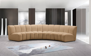 Meridian Furniture Infinity Modular Velvet Sectional with Channel Tufting for Spacious Living Rooms 638Camel-4PC