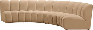 Meridian Furniture Infinity Modular Velvet Sectional with Channel Tufting for Spacious Living Rooms 638Camel-4PC