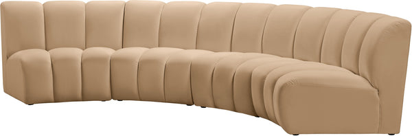 Meridian Furniture Infinity Modular Velvet Sectional with Channel Tufting for Spacious Living Rooms 638Camel-4PC