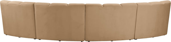 Meridian Furniture Infinity Modular Velvet Sectional with Channel Tufting for Spacious Living Rooms 638Camel-4PC