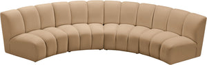 Meridian Furniture Infinity Modular Velvet Sectional with Channel Tufting for Spacious Living Rooms 638Camel-4PC