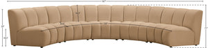 Meridian Furniture Infinity Five Piece Modular Sectional Camel Velvet Channel Tufted Living Room Sofa 638Camel-5PC