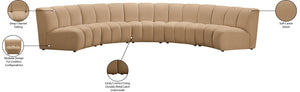 Meridian Furniture Infinity Five Piece Modular Sectional Camel Velvet Channel Tufted Living Room Sofa 638Camel-5PC