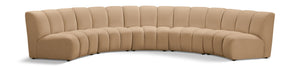 Meridian Furniture Infinity Five Piece Modular Sectional Camel Velvet Channel Tufted Living Room Sofa 638Camel-5PC